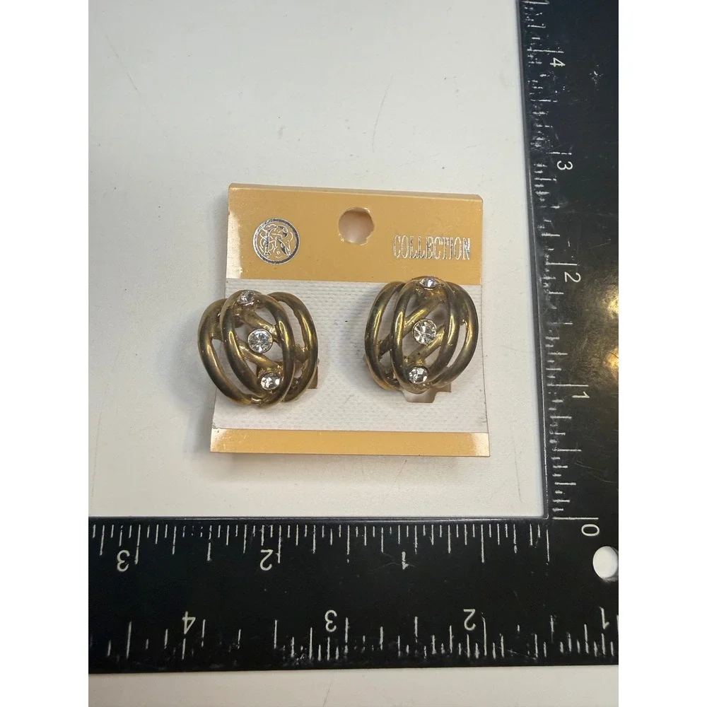R Collection Gold Tone Rhinestone Cage Orb Clip On Earrings Statement Jewelry